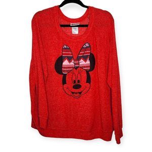 Disney Minnie Christmas Winter Light Nordic Sweater Red